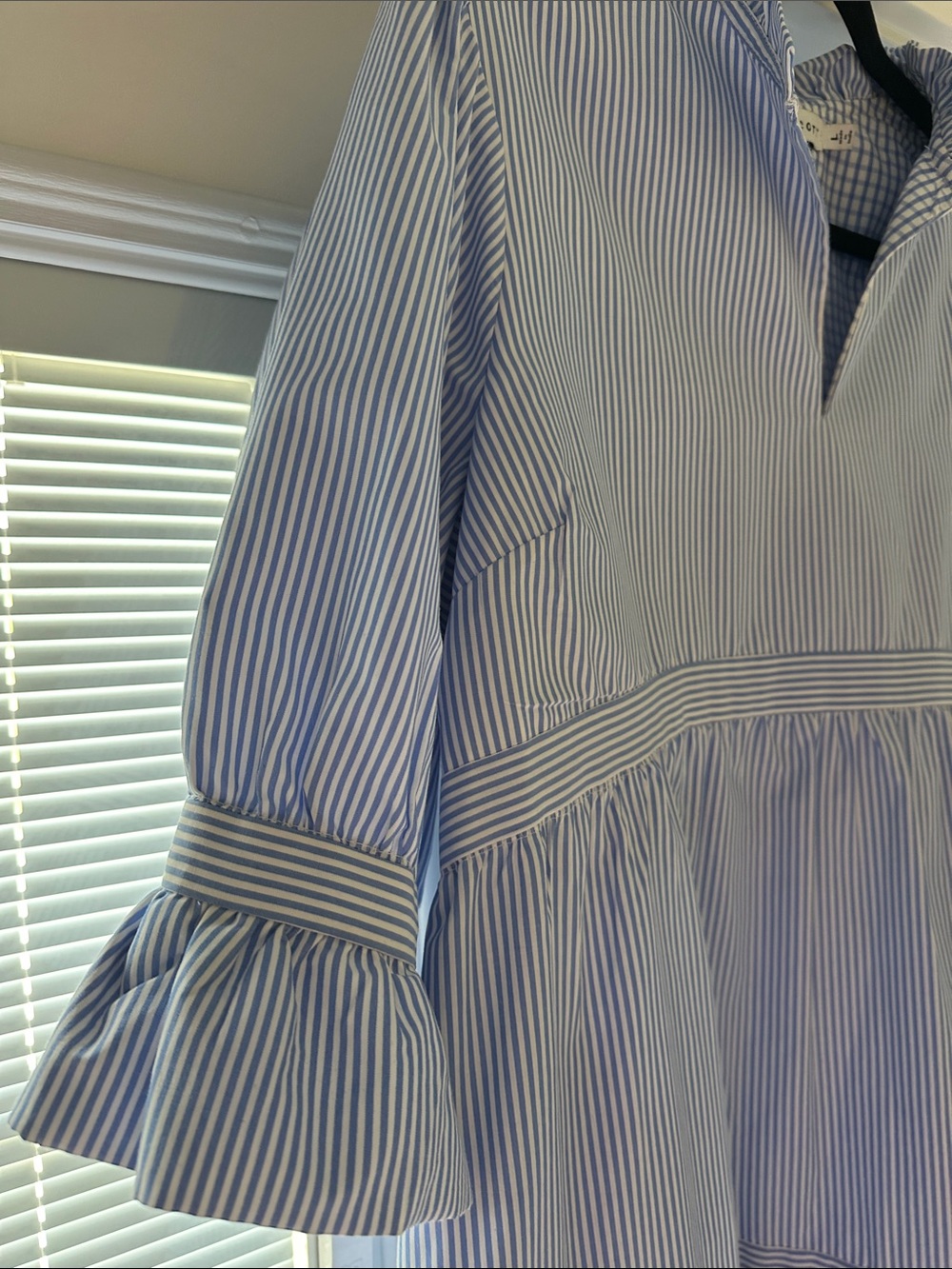 Gretchen Scott Designs Light Blue and White Striped Tiered Dress - Picture 3 of 5